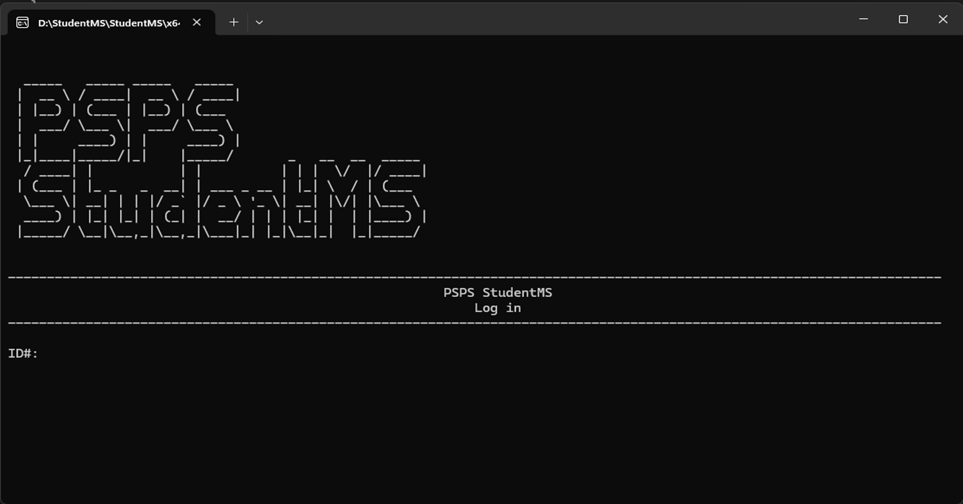 Student Management System console login