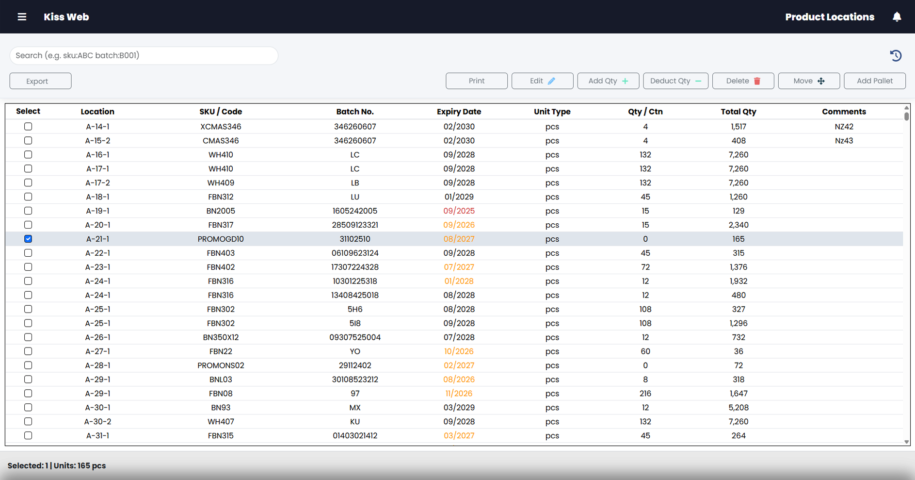 KISS-Web inventory location management