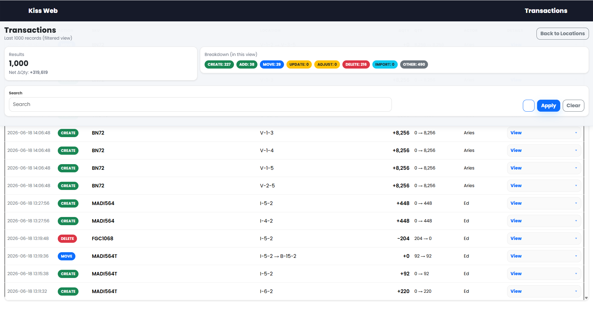 KISS-Web transaction records