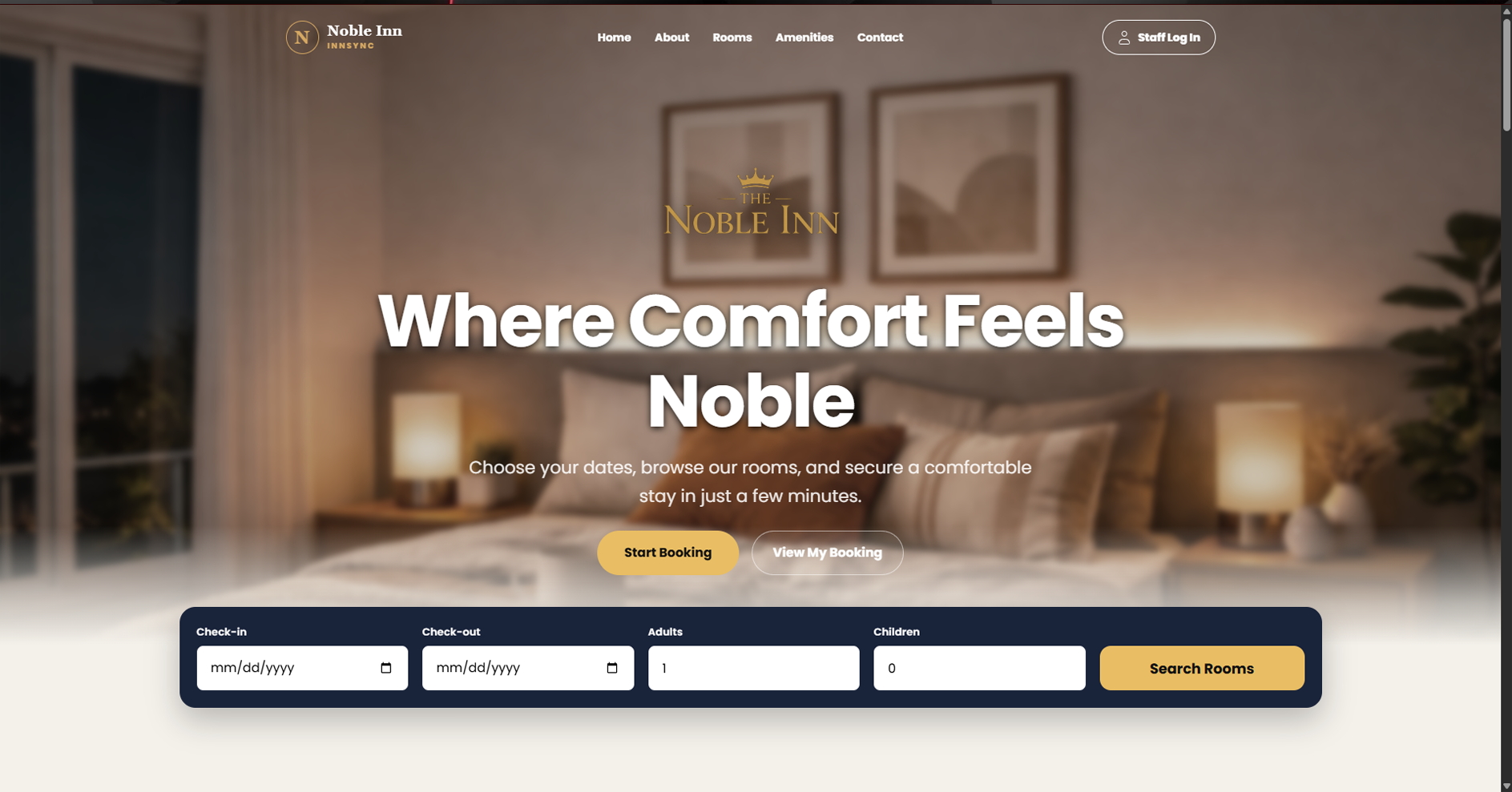 Noble InnSync hotel booking homepage