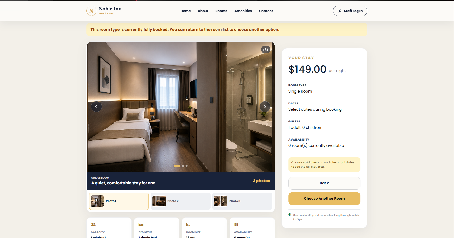 Noble InnSync room details page